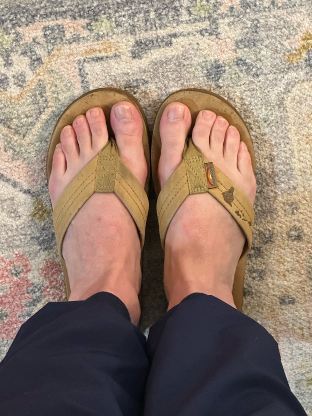 RAINBOW leather tan flip flops women’s 9 or mens 7 - Picture 4 of 8